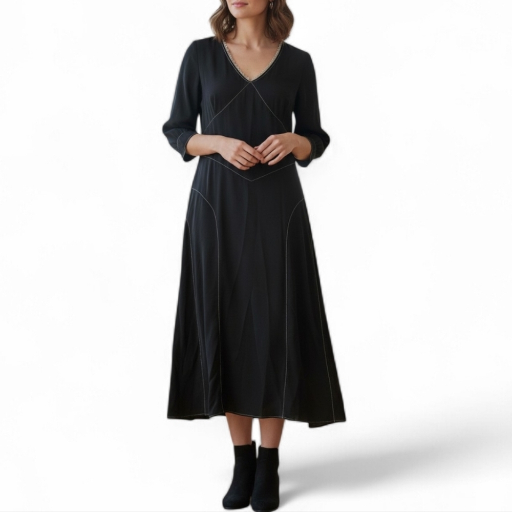 Vintage Isabella Bird Anthropologie Silk Black Midi Dress